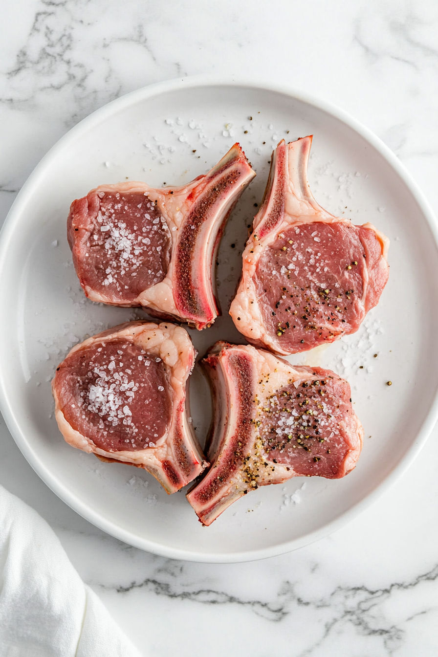 Pat the lamb chops dry and season both sides with sea salt and black pepper.