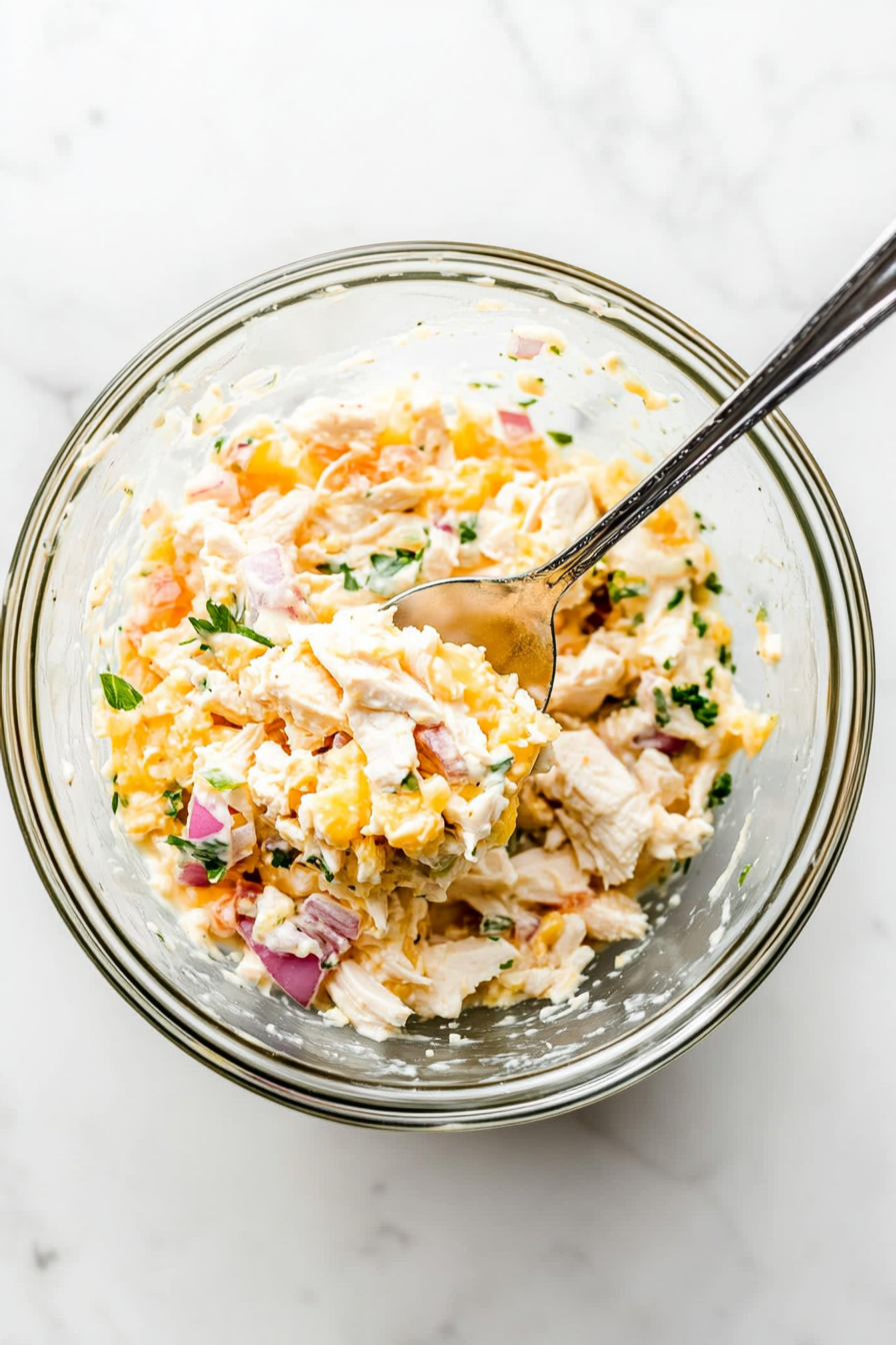 Stir in mayonnaise, starting with ½ cup and adjusting to taste.