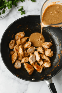 Pour the tahini mixture into the pan and stir well.