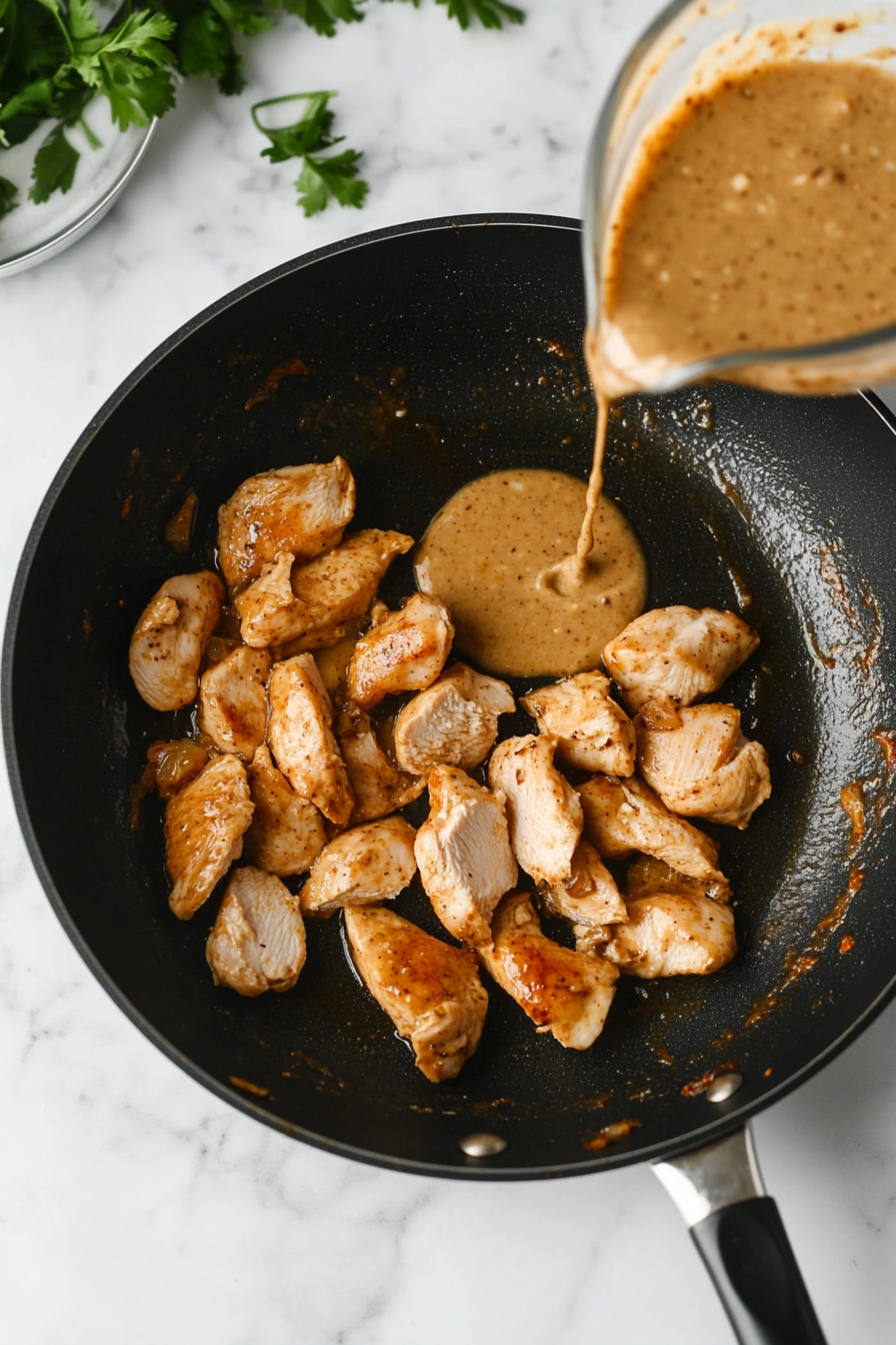 Pour the tahini mixture into the pan and stir well.