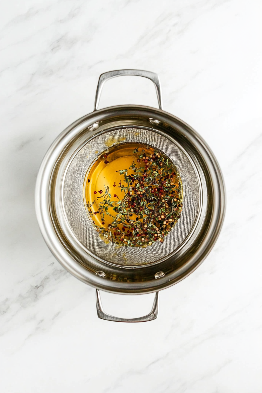 Strain broth and return to the pot to keep warm.