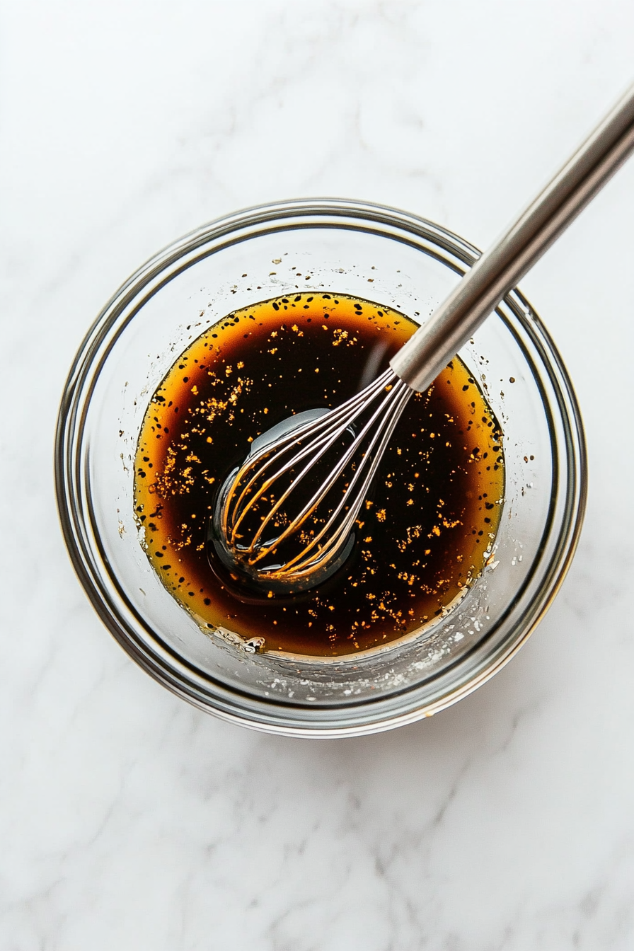 Whisk balsamic vinegar, olive oil, salt, and pepper to make the dressing.