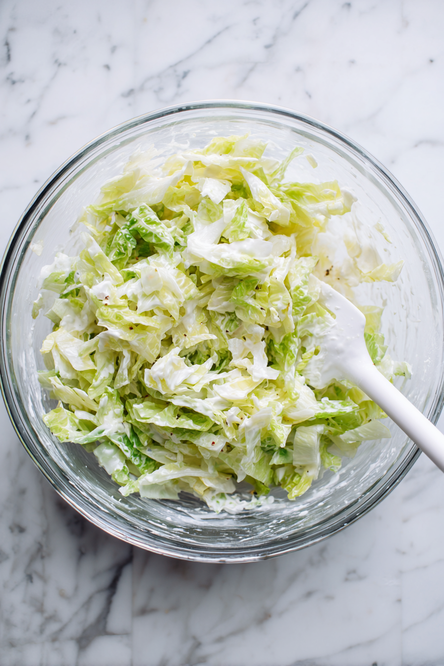 Add shredded iceberg lettuce and toss until fully coated.