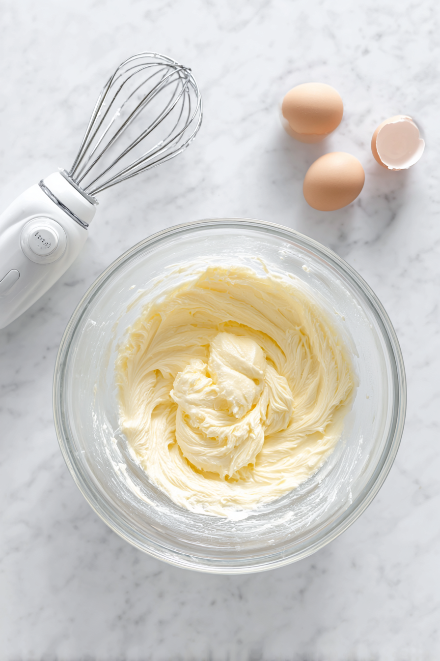 Beat butter and sugar until light and fluffy. Add egg whites, then mix in sour cream, milk, and vanilla.