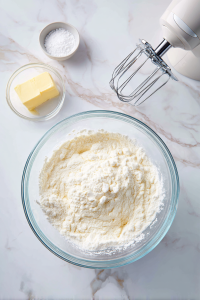 In a bowl, cream together butter, powdered sugar, and vanilla. Mix in flour until a soft dough forms.