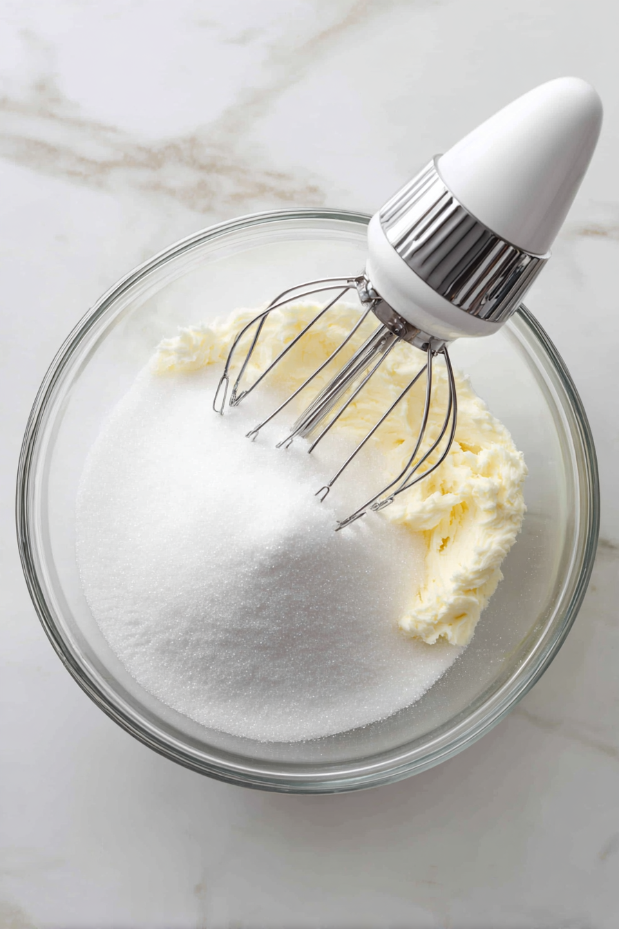 Cream butter and sugar in a bowl until light and fluffy.