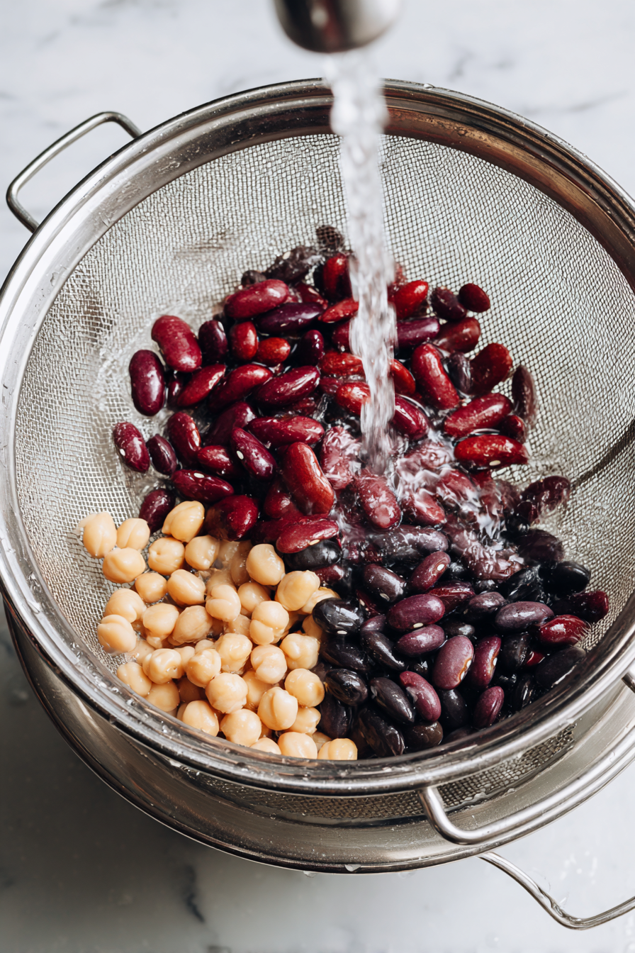 Drain and rinse the beans thoroughly, then add them to a large bowl.