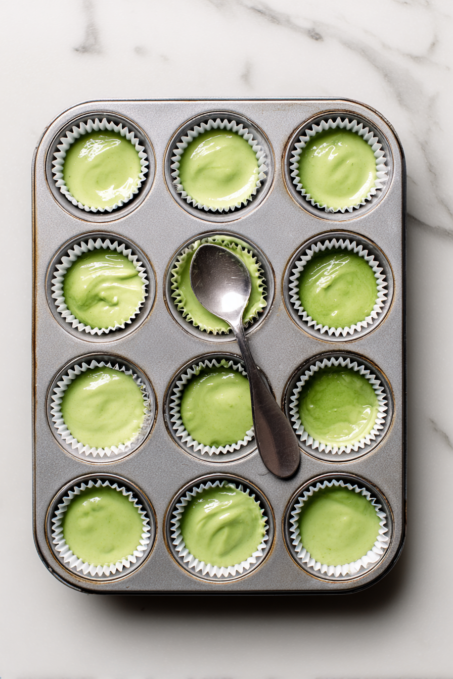 Fill liners halfway and bake for 18–20 minutes. Let them cool completely.