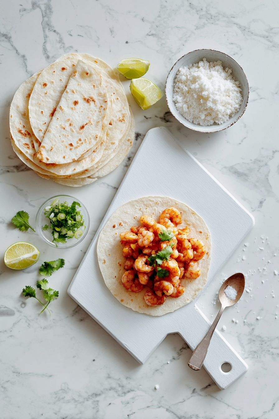 Fill tortillas with shrimp mixture, roll, and place seam-side down in a baking dish.