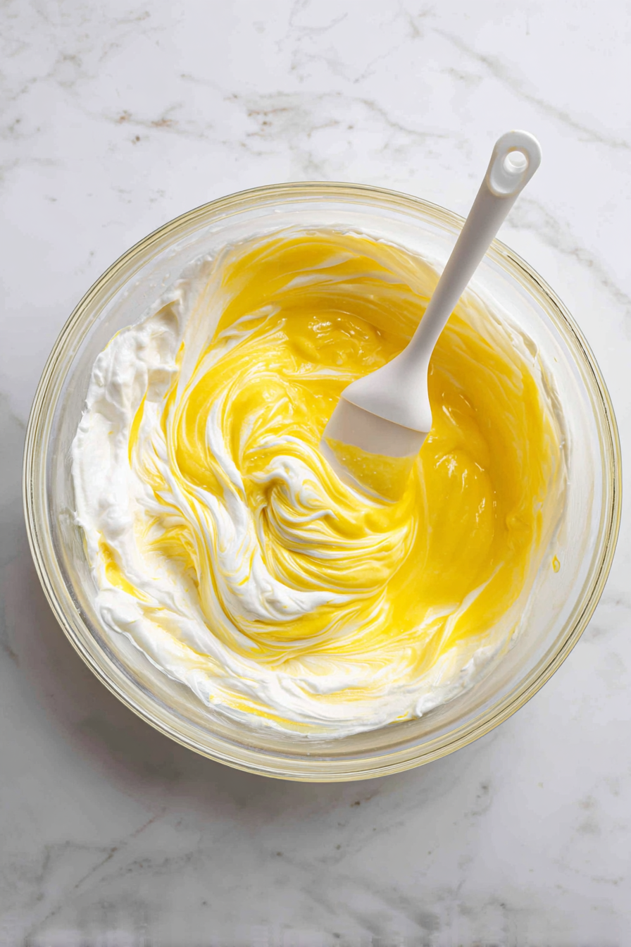 Gently fold the yolk mixture into the beaten egg whites without deflating them.