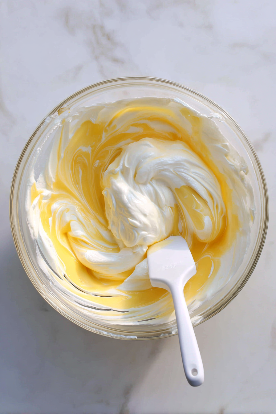 Fold slowly and carefully to keep the whipped texture airy.