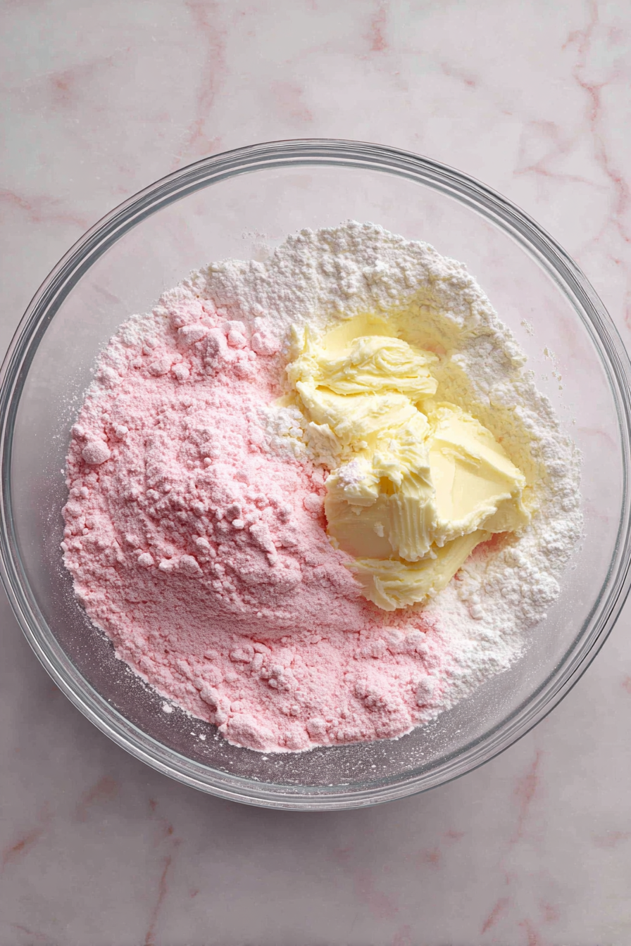 Make the Dough: Cream together softened butter and cream cheese. Mix in flour and strawberry gelatin powder until a soft dough forms.