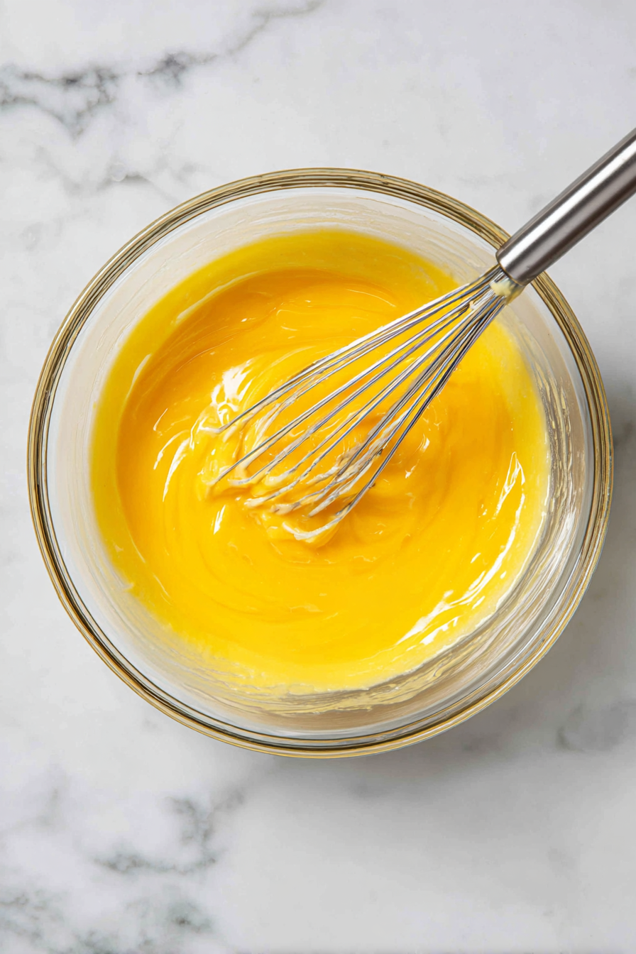 In the other bowl, mix egg yolks with softened cream cheese and sugar until smooth.