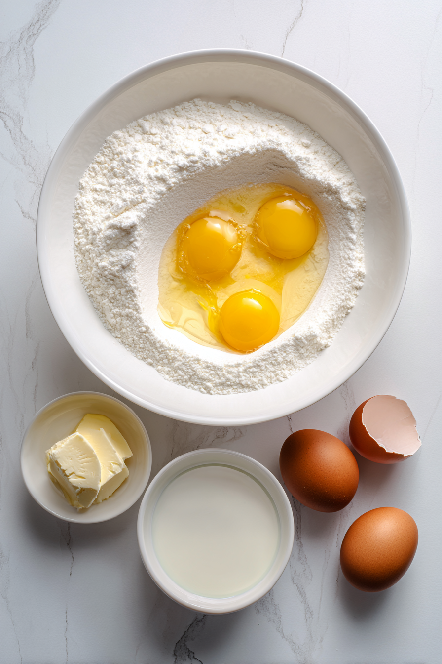 In a bowl, blend together the red velvet cake mix, eggs, melted butter, milk, vanilla, and sour cream.