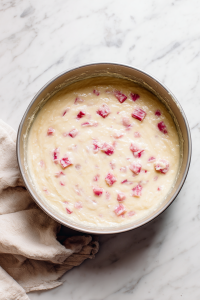 Pour batter into the prepared pan and spread evenly.
