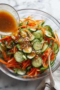 Pour the dressing over the veggies and toss until evenly coated.