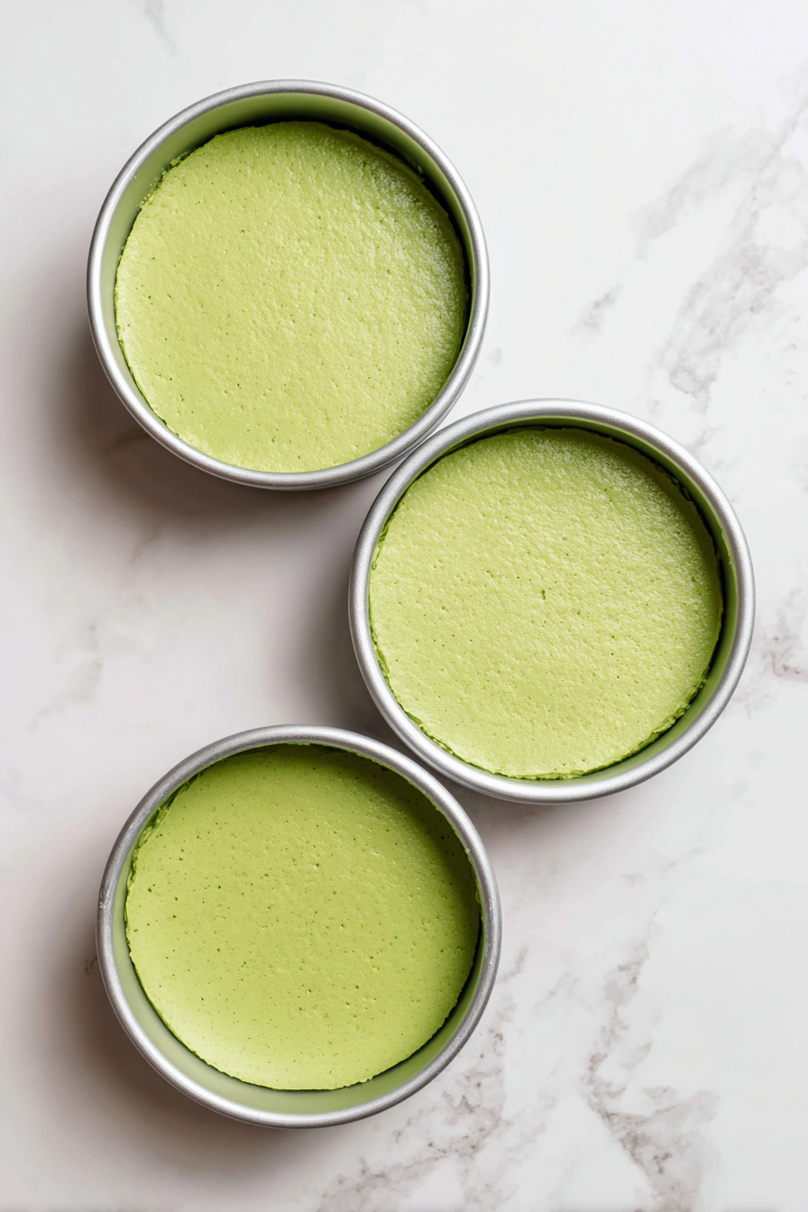 Pour batter evenly into pans and bake for 30–35 mins.