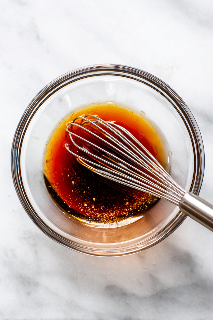 In a small bowl, whisk together red wine vinegar, olive oil, Dijon mustard, salt, pepper, and honey or maple syrup.