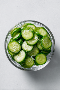 Sprinkle salt over them and let sit for 5 minutes to release excess water.