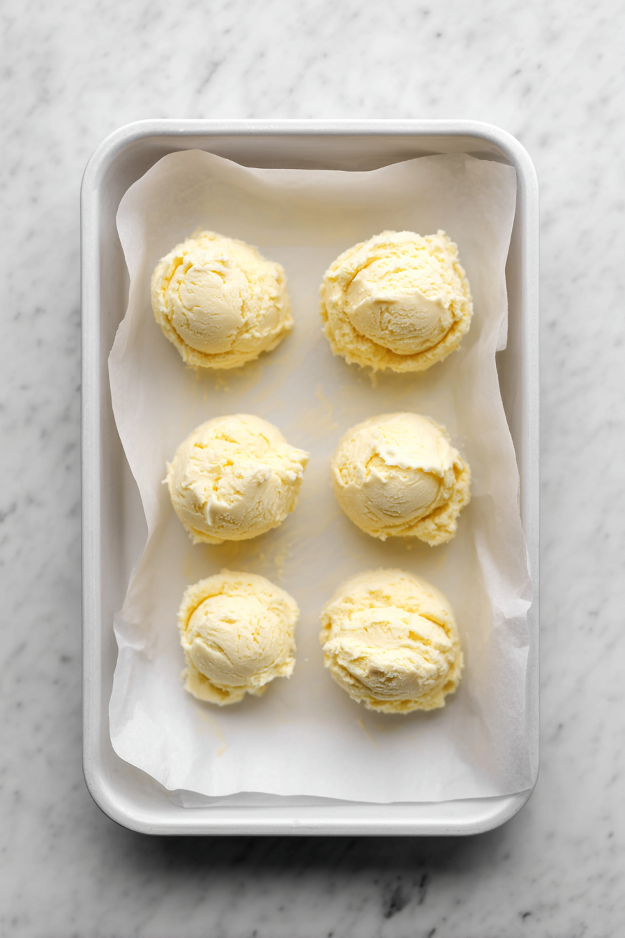 Scoop dollops of the mixture onto your lined tray to form 5-6 round shapes.