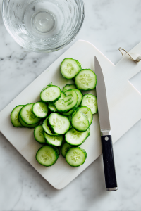 Slice the English cucumber into thin rounds or half-moons.