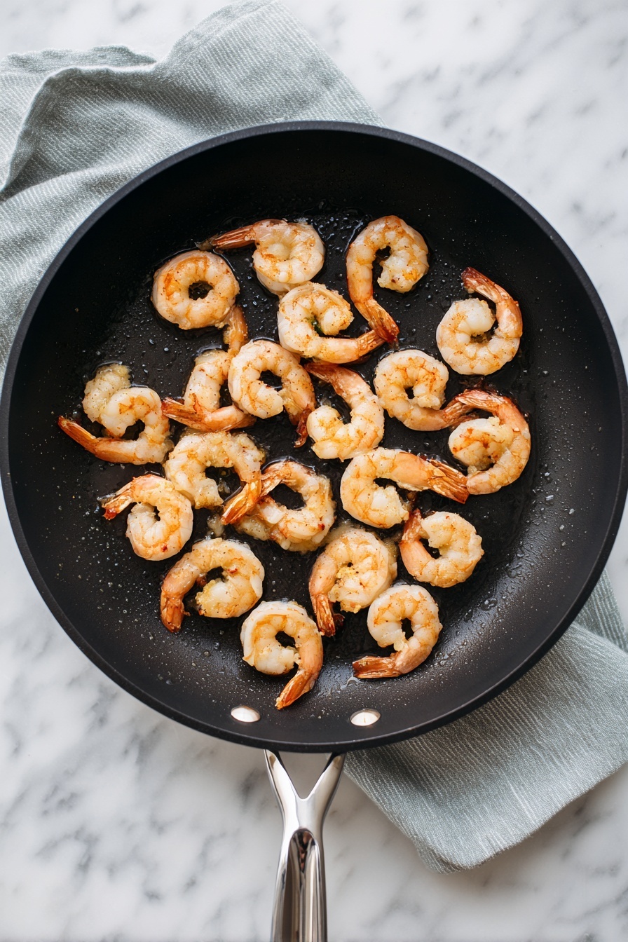 Warm the cooked shrimp slightly if desired.