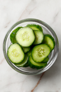 Wash and slice the mini cucumbers into thin rounds or batons.