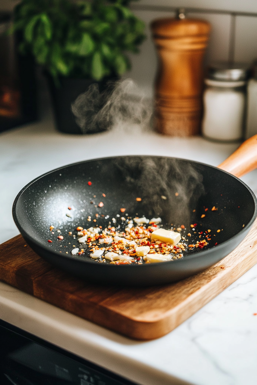 minced garlic and chili flakes; sauté until fragrant