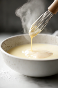 Slowly pour a ladle of the hot milk