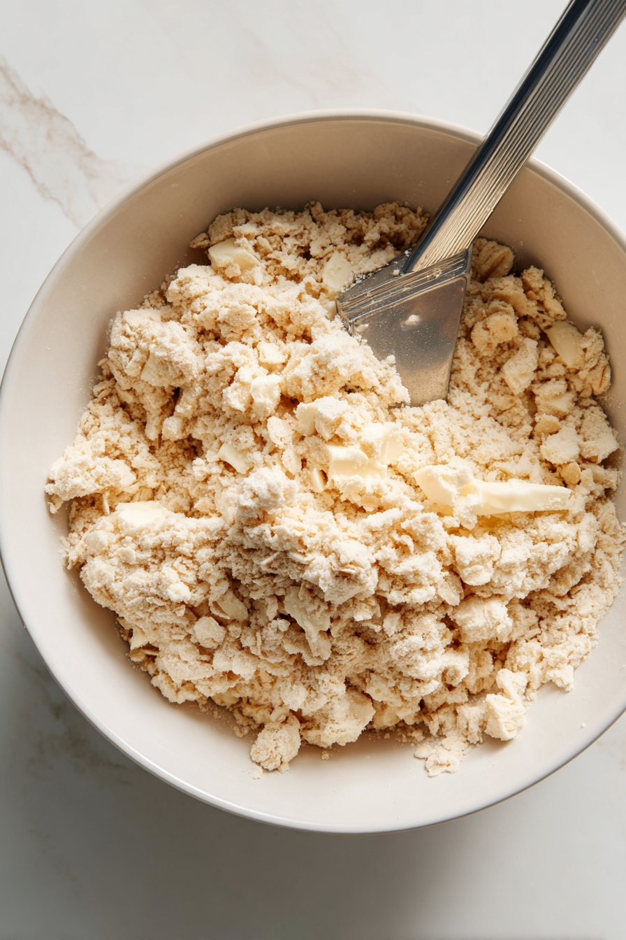 In a separate bowl, mix together the oats, flour, brown sugar, cinnamon, and salt